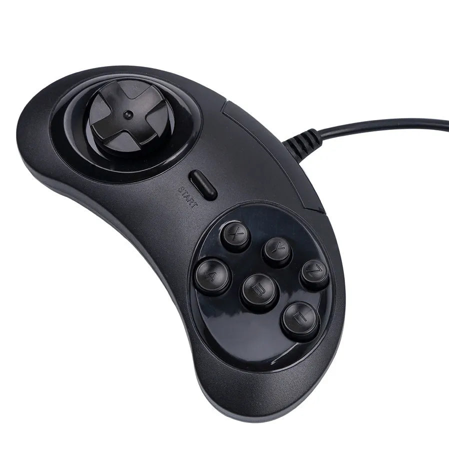 Black Sega USB PC game controller with 1.8 metre cable showing dimensions and custom branding option