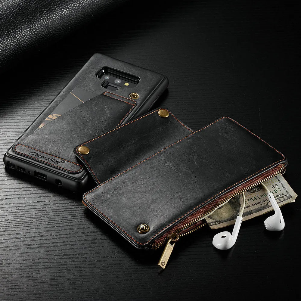 Samsung Galaxy Note9 flip leather case in black, brown, and red colour options