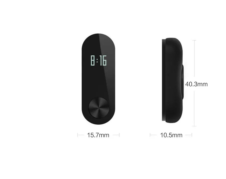 Xiaomi Mi Band 2 black fitness tracker with OLED screen on a wrist