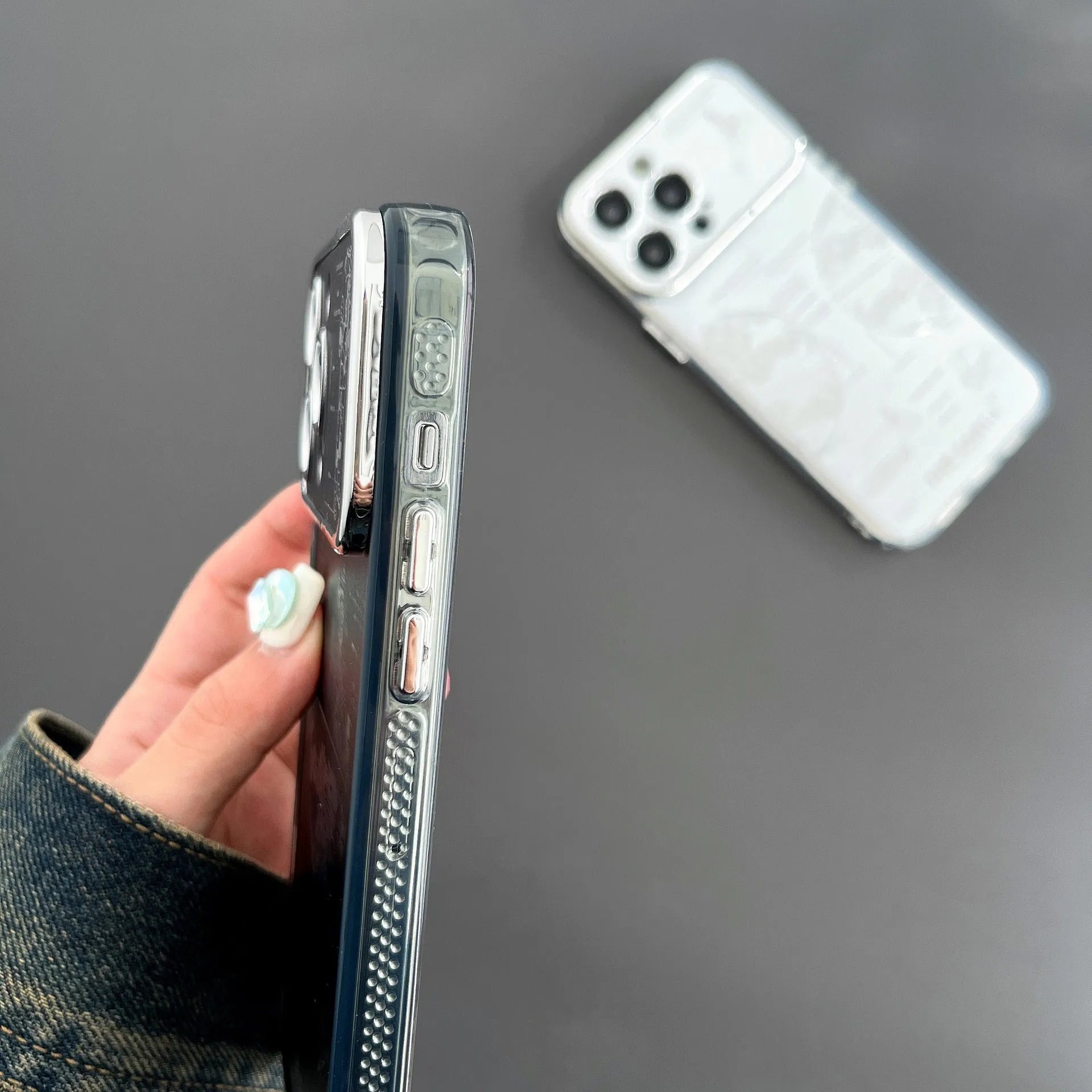 Pleated Bracket Phone Case Metal Planet for iPhone 11-14 Pro Max, two colour options shown