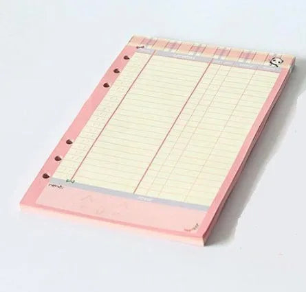 Colored A5 binder filler paper sheets in different styles including lined, grid, and weekly plan