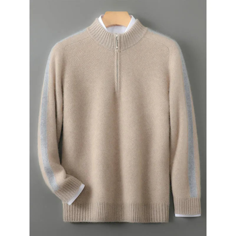 Women's half zip round neck wool knitted sweater in slim fit plus size pullover