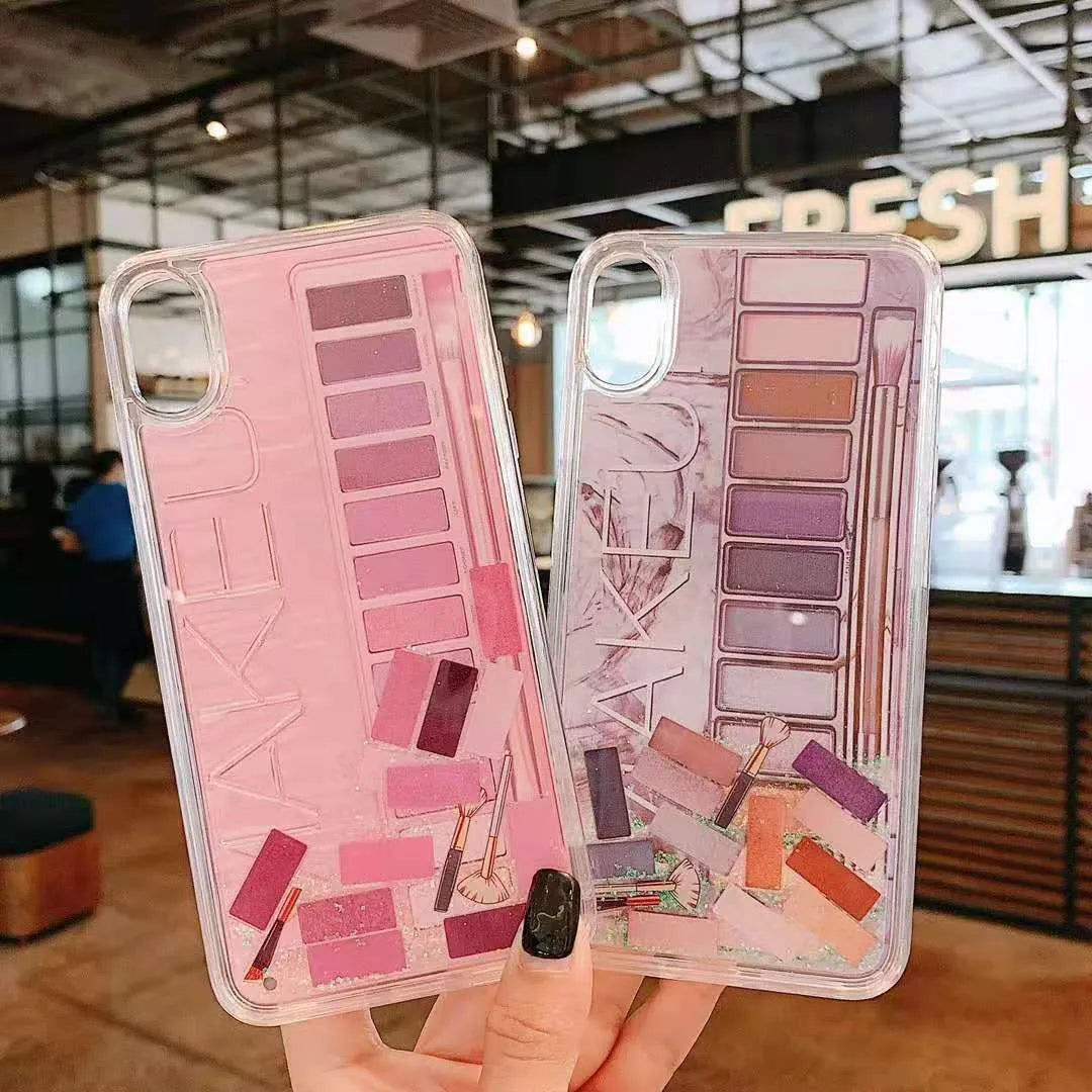 Quicksand phone case for iPhone, plastic back cover in pink or purple with moving effect
