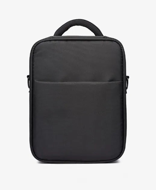 Black oxford fabric men's messenger shoulder bag showing dimensions of 24cm wide by 31cm tall