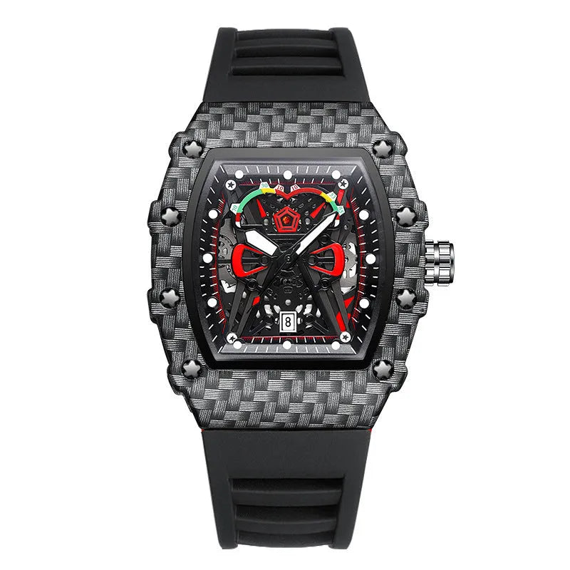 Trendy waterproof luminous men's quartz watch black alloy case stainless steel back 18mm