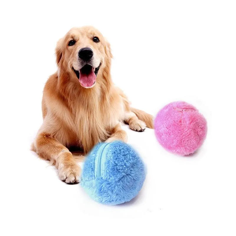 8cm electric pet toy ball with soft plush hood covering and plastic core, shown for interactive dog and cat play