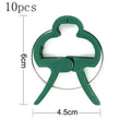 Green plastic and zinc plant support clips, showing large and small sizes for climbing plants.