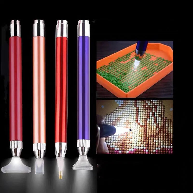 Luminous diamond painting drill pen in blue, gold, or red colours with aluminium alloy construction