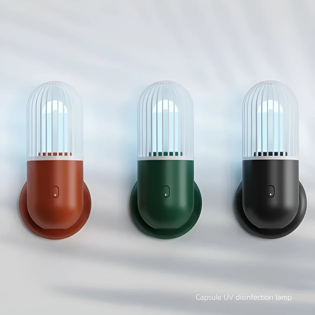 Portable capsule ultraviolet disinfection lamp in black, brown, green, or white colours