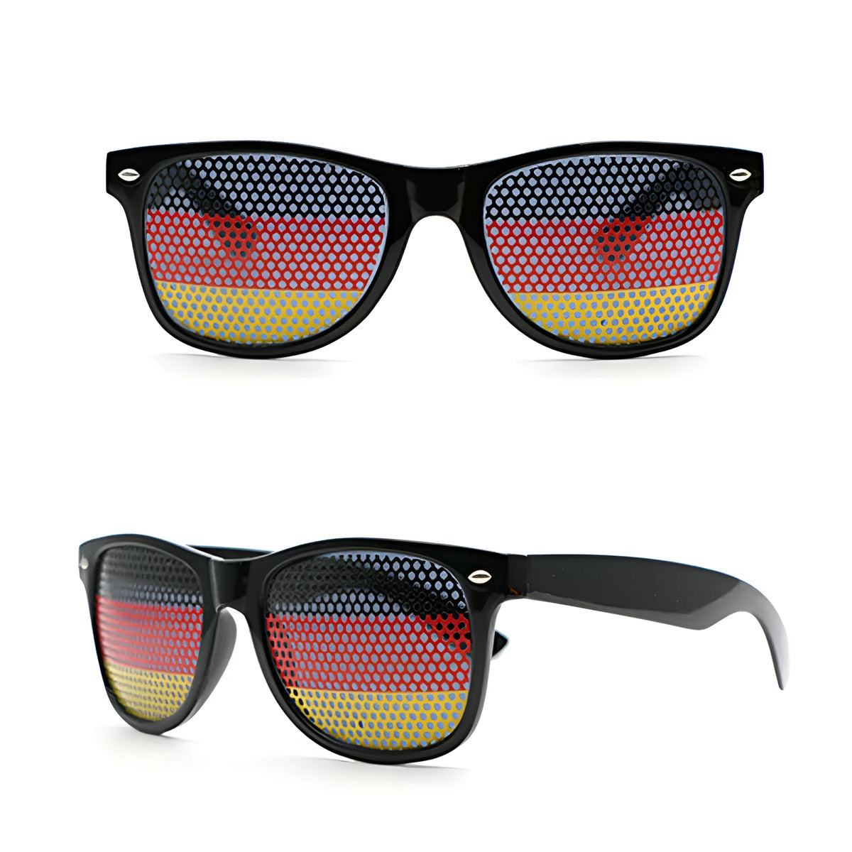 Flag sticker sunglasses with small hole sticker design for party gatherings, shown in a country flag style.