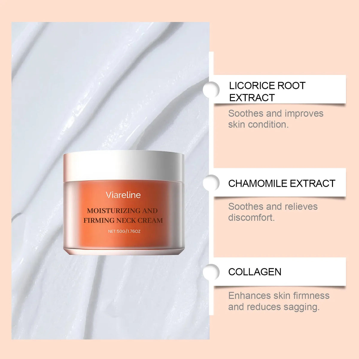 50g moisturising neck cream in compact packaging for daily contour hydration