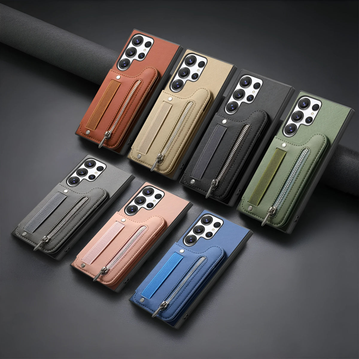 Wristband wallet card holder phone case in imitation leather with plaid embossed design for listed Samsung models