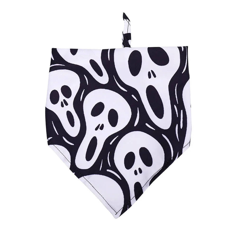 Halloween dog slobber pet scarf triangle towel skull print polyester M 63x43x43cm