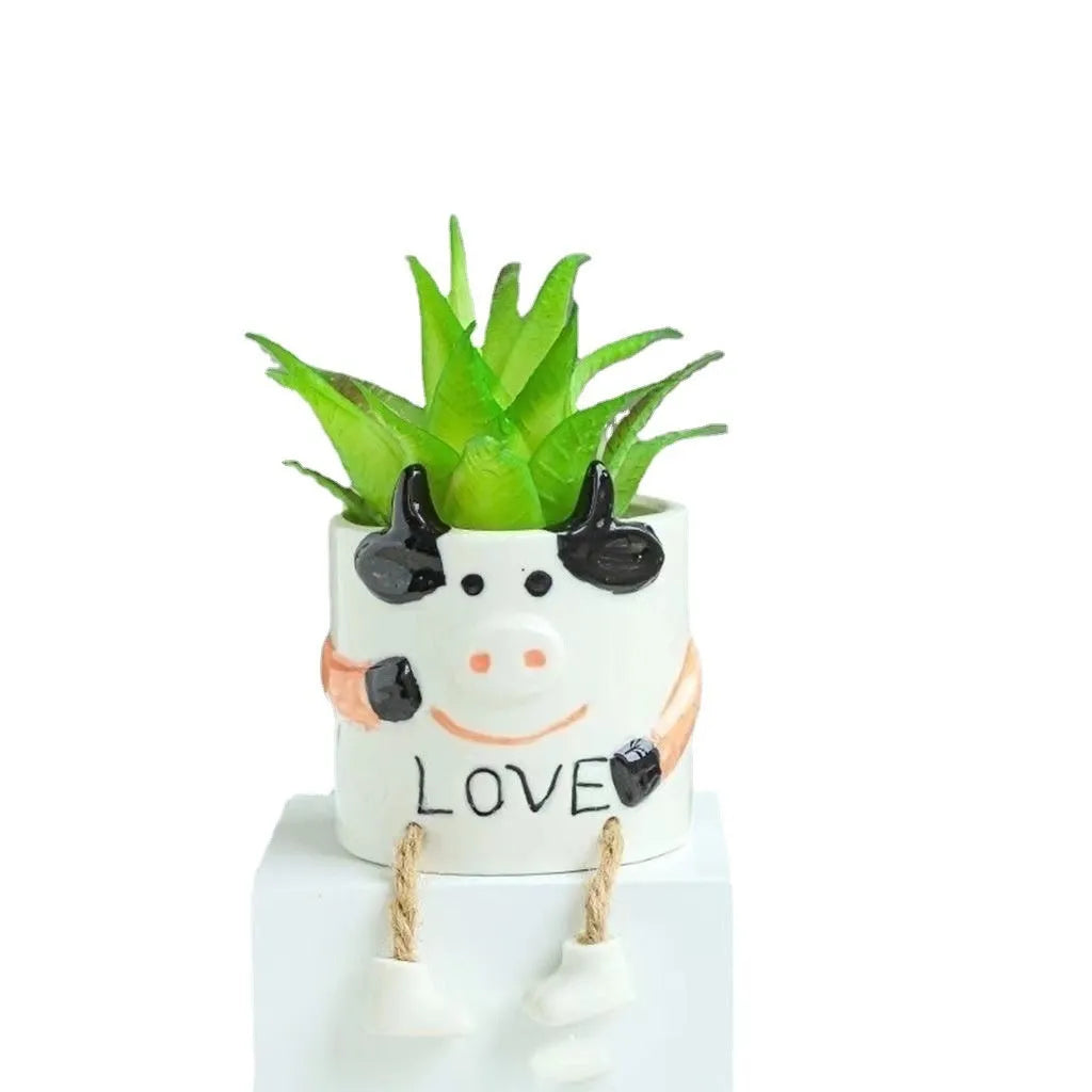 Ceramic hanging foot flowerpot in cartoon style for succulent plants on desktop