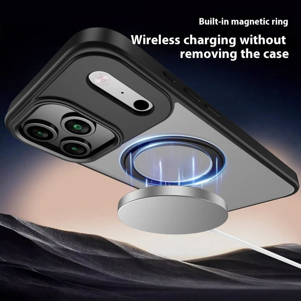 360 rotating magnetic iPhone case with invisible bracket in black, grey, or Desert Gold