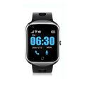 Intelligent positioning phone watch for elderly with square screen and silicone strap in black blue silver