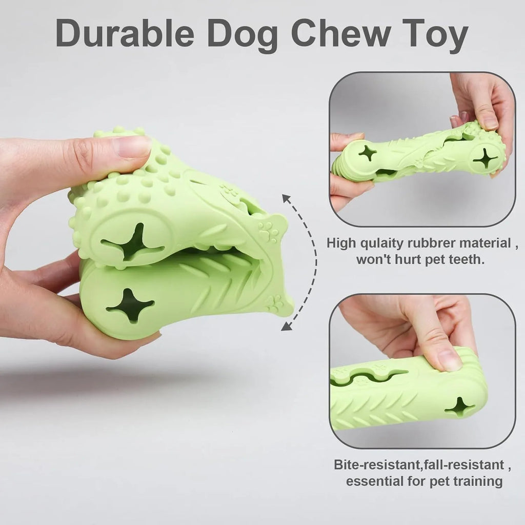 Blue natural rubber bone-shaped dog chew toy with textured surface for teeth cleaning