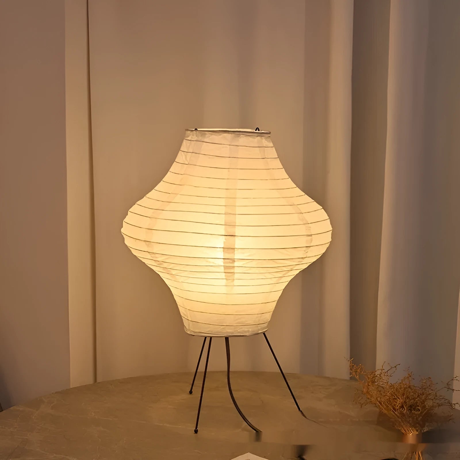 Japanese style decorative table lamp with paper shade and three-colour adjustable lighting