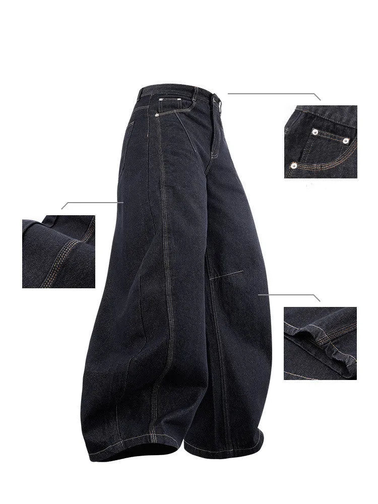 Men's original cow colour wide-leg denim trousers with mid waist for leisure wear