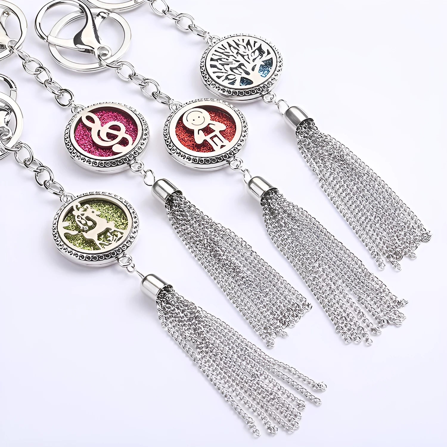 Alloy tassel car fragrance pendant necklace with 50cm chain and 12mm scent box