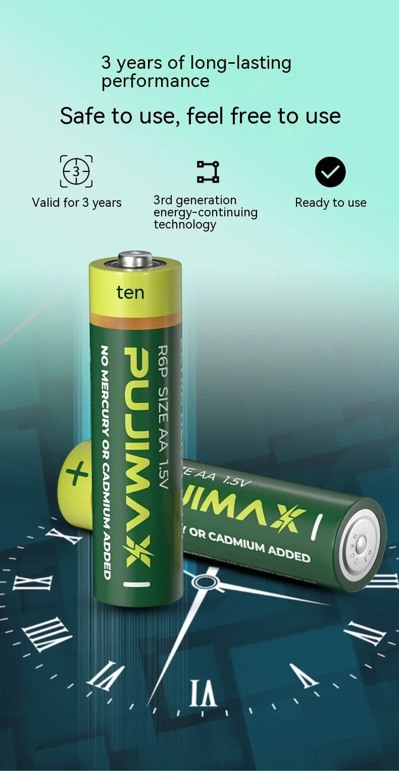 Bulk pack of 60 AA No 5 carbon zinc manganese dry batteries, standard size 1.5V for small toys