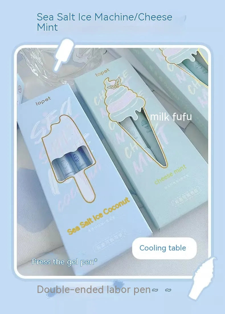 Double-ended fluorescent highlighter pen with ice cream sponge press design and 0.5mm tip
