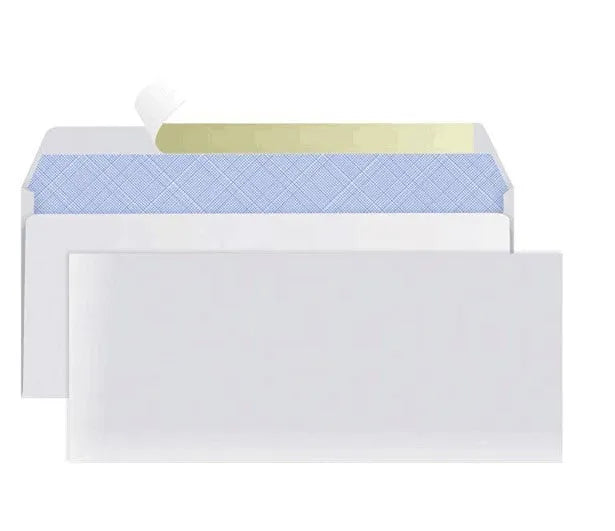 Blue confidential security envelope with self-adhesive flap measuring 105mm by 240mm