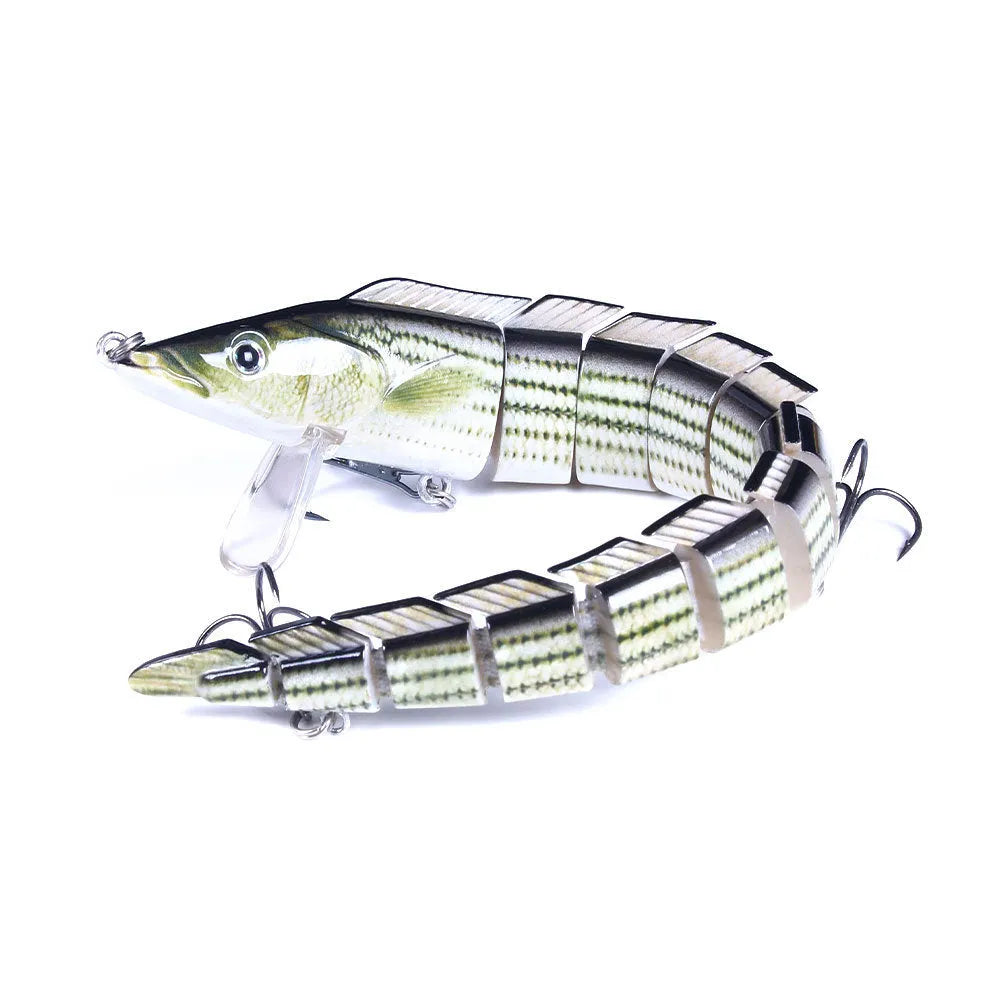Multi-section articulated loach fishing lure measuring 23cm with #2 hook in natural colour pattern