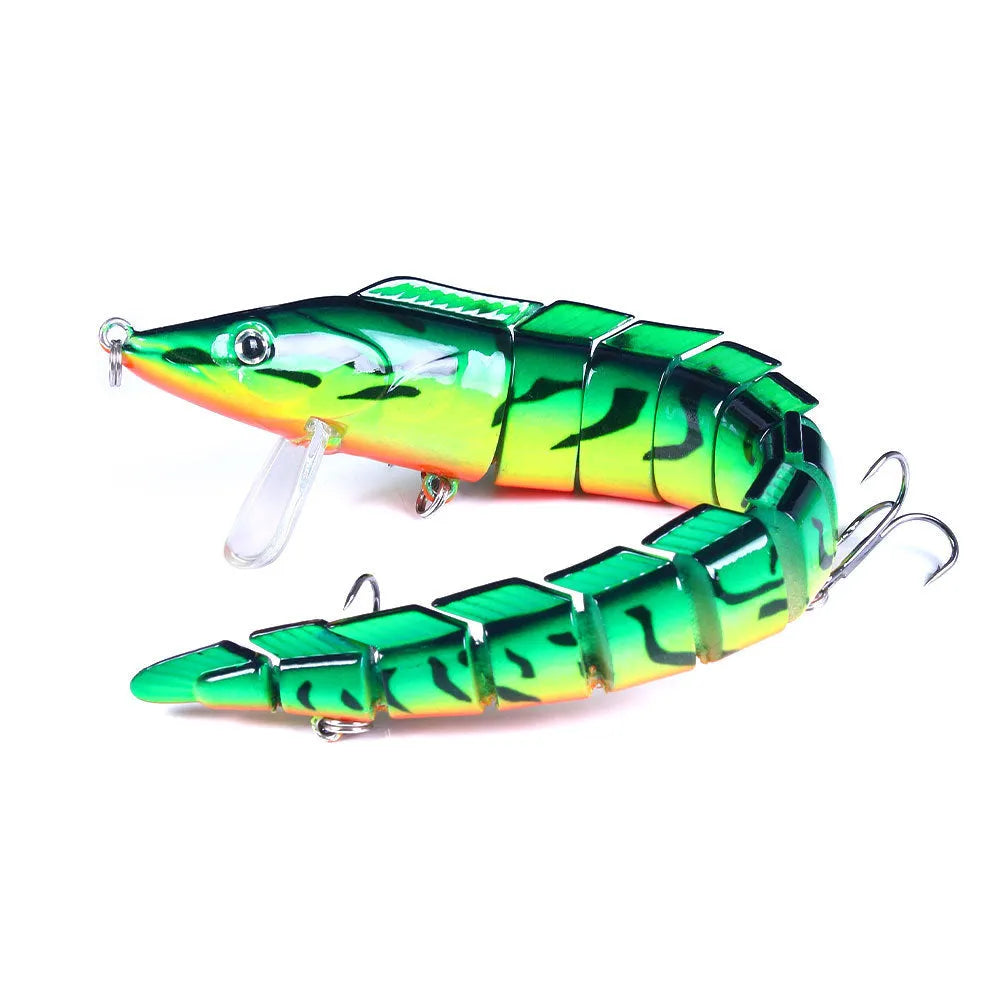 Multi-section articulated loach fishing lure measuring 23cm with #2 hook in natural colour pattern