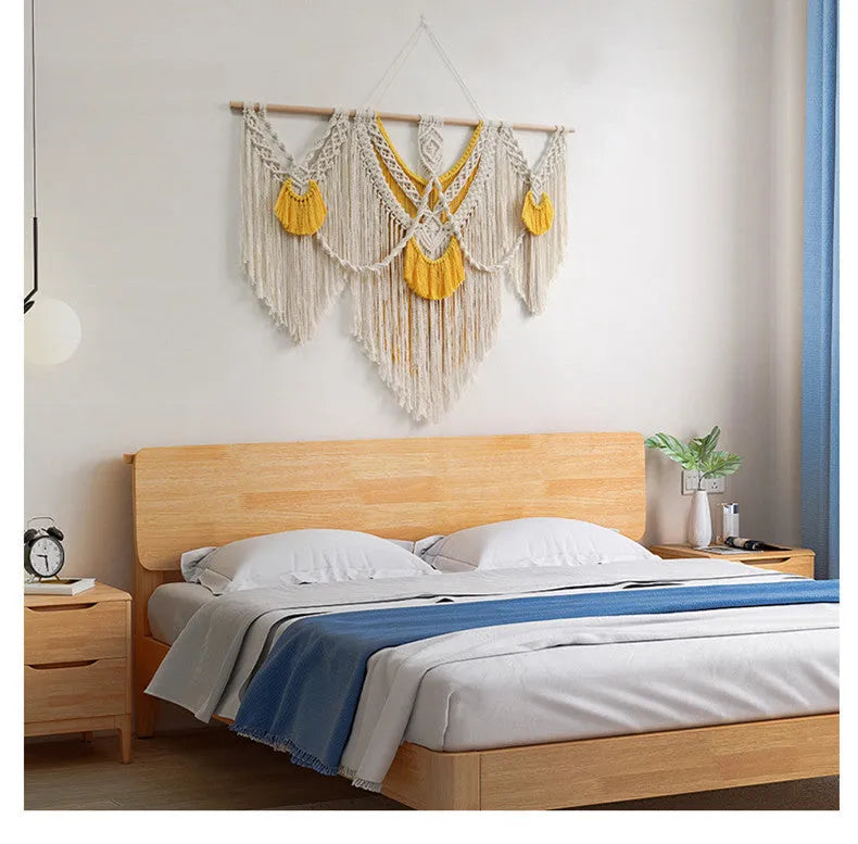 Hand-made woven cotton tapestry rectangular shape 120x95cm creamy-white colour Nordic style