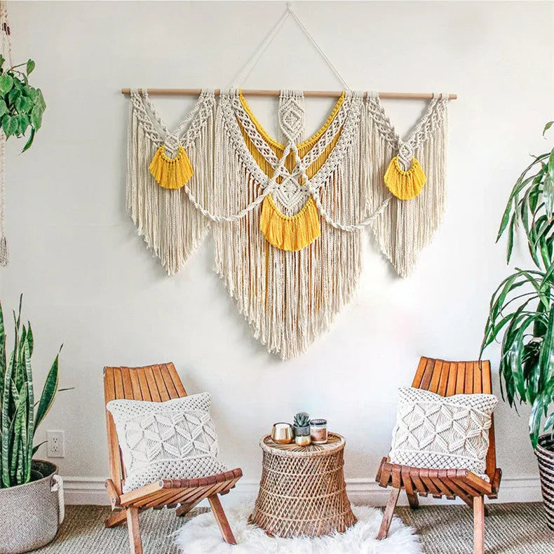 Hand-made woven cotton tapestry rectangular shape 120x95cm creamy-white colour Nordic style