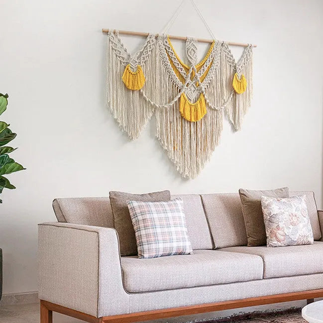 Hand-made woven cotton tapestry rectangular shape 120x95cm creamy-white colour Nordic style