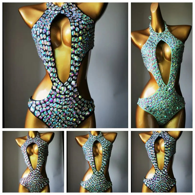 Women's black one-piece swimsuit with a diamond mesh pattern on the front.