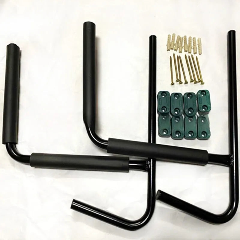 Carbon steel kayak and surfboard wall storage rack with dimensions 43 by 38 cm