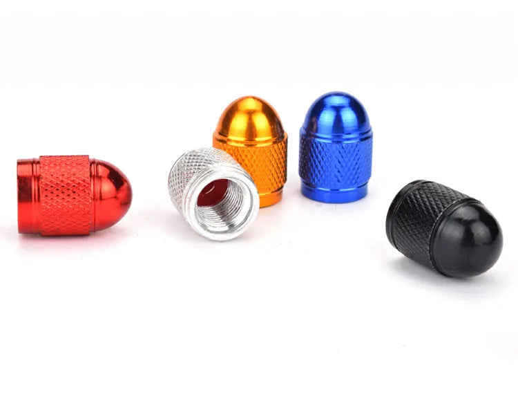 Aluminium alloy mountain bike tyre valve cap with decorative sleeve in five colour options.