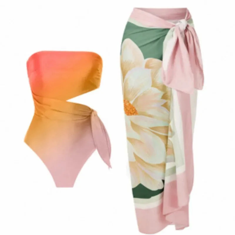 Retro floral printed women's one-piece swimsuit in quick-drying polyester fabric