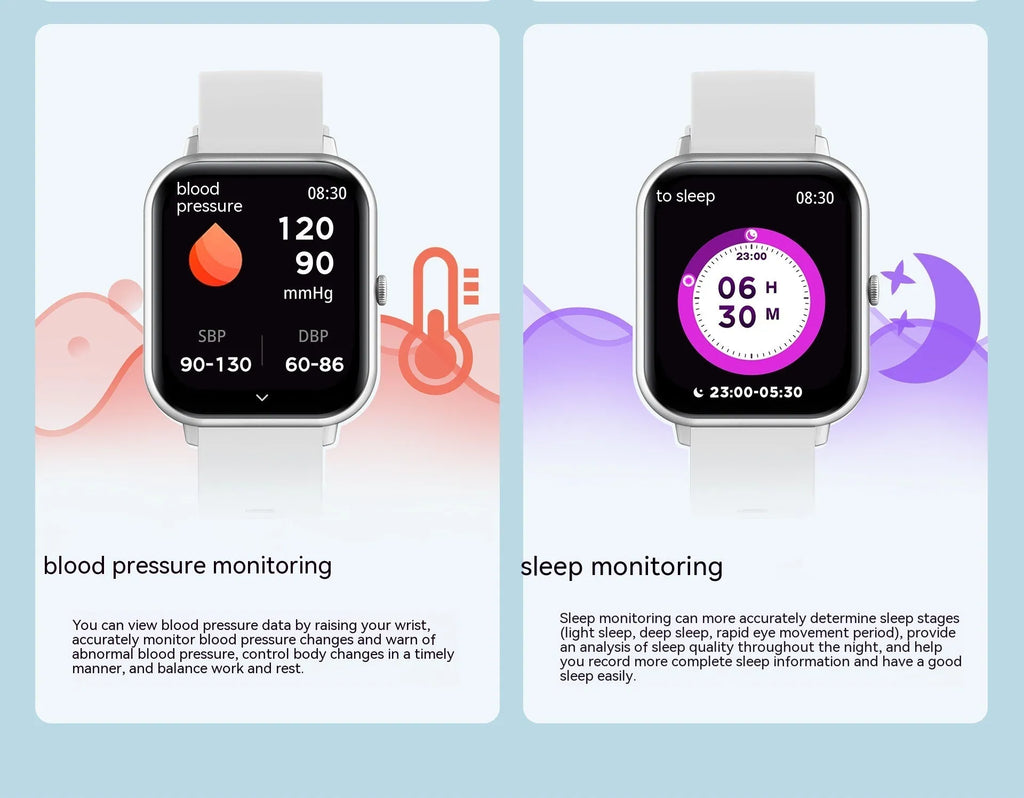 Black smart watch with AI voice control, heart rate monitor, and touch screen on a wrist.