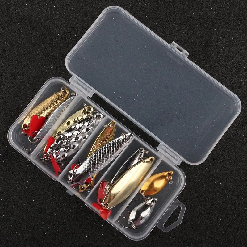 Lure pineapple sequin box containing metal fishing sequins in gold and silver colours for lure building