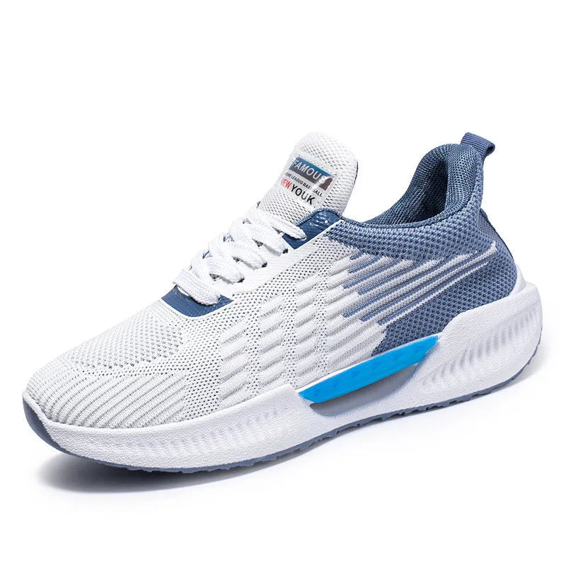 Men's blue casual mesh sports shoes with rounded toe and injection-moulded sole