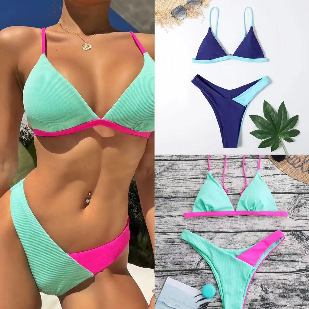 Women's European and American style nylon swimsuit bikini set in a briefs design