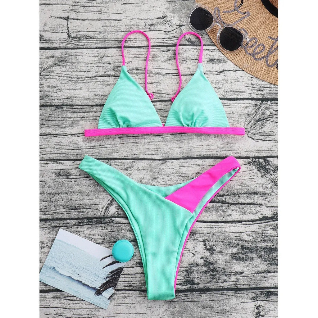 Women's European and American style nylon swimsuit bikini set in a briefs design