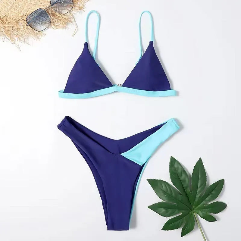 Women's European and American style nylon swimsuit bikini set in a briefs design