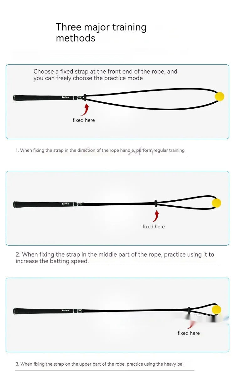 Black golf swing practice rope trainer with silicone elastic string extended for training