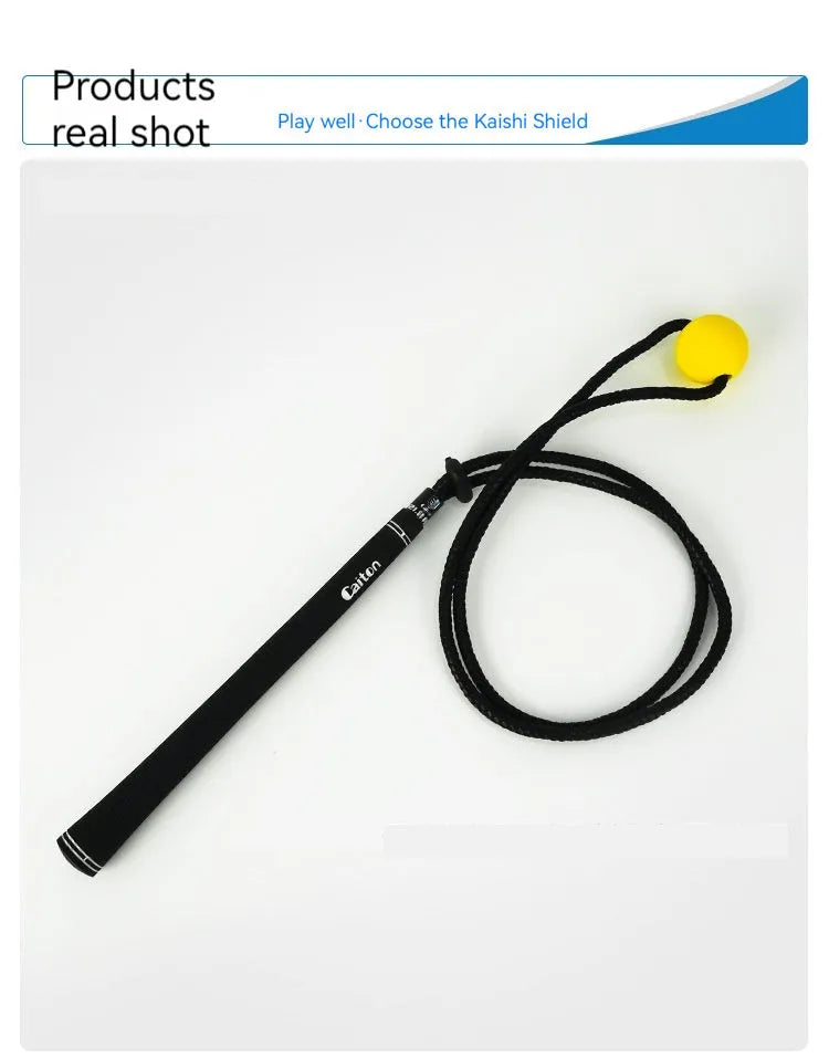 Black golf swing practice rope trainer with silicone elastic string extended for training