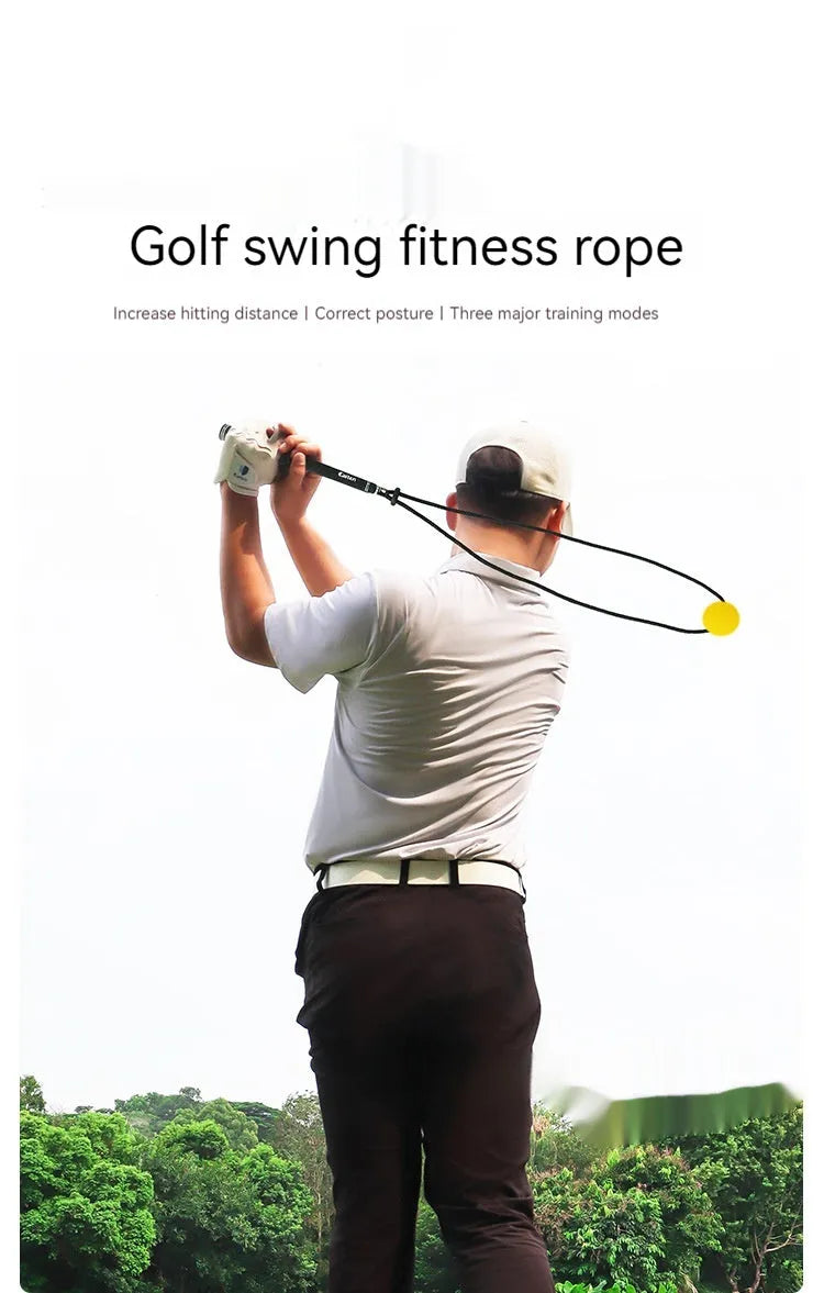 Black golf swing practice rope trainer with silicone elastic string extended for training