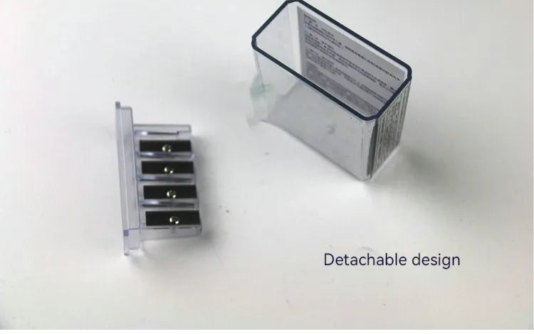 Geometric plastic pencil sharpener with four holes and maintenance screwdriver for art sketching