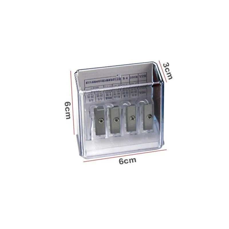 Geometric plastic pencil sharpener with four holes and maintenance screwdriver for art sketching