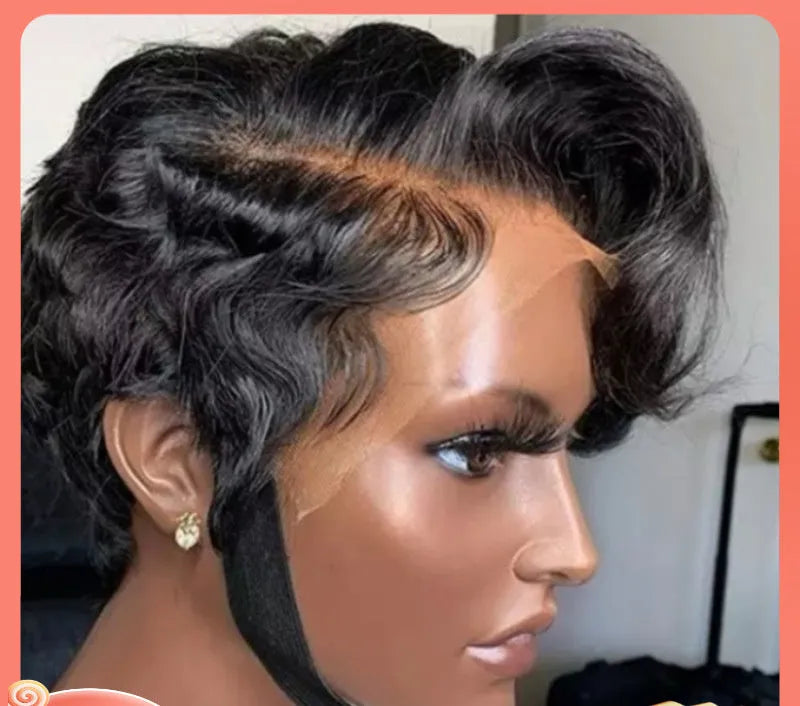Real hair lace wig for ladies, short hand woven style with oblique bangs, colour CYFZ1004F