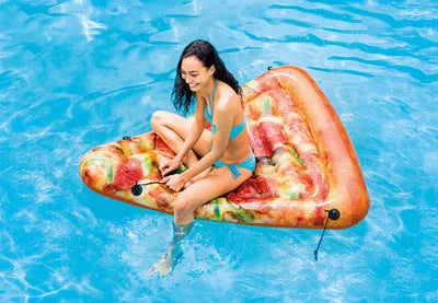 Large inflatable pizza slice surfboard float for swimming pools