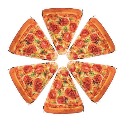 Large inflatable pizza slice surfboard float for swimming pools